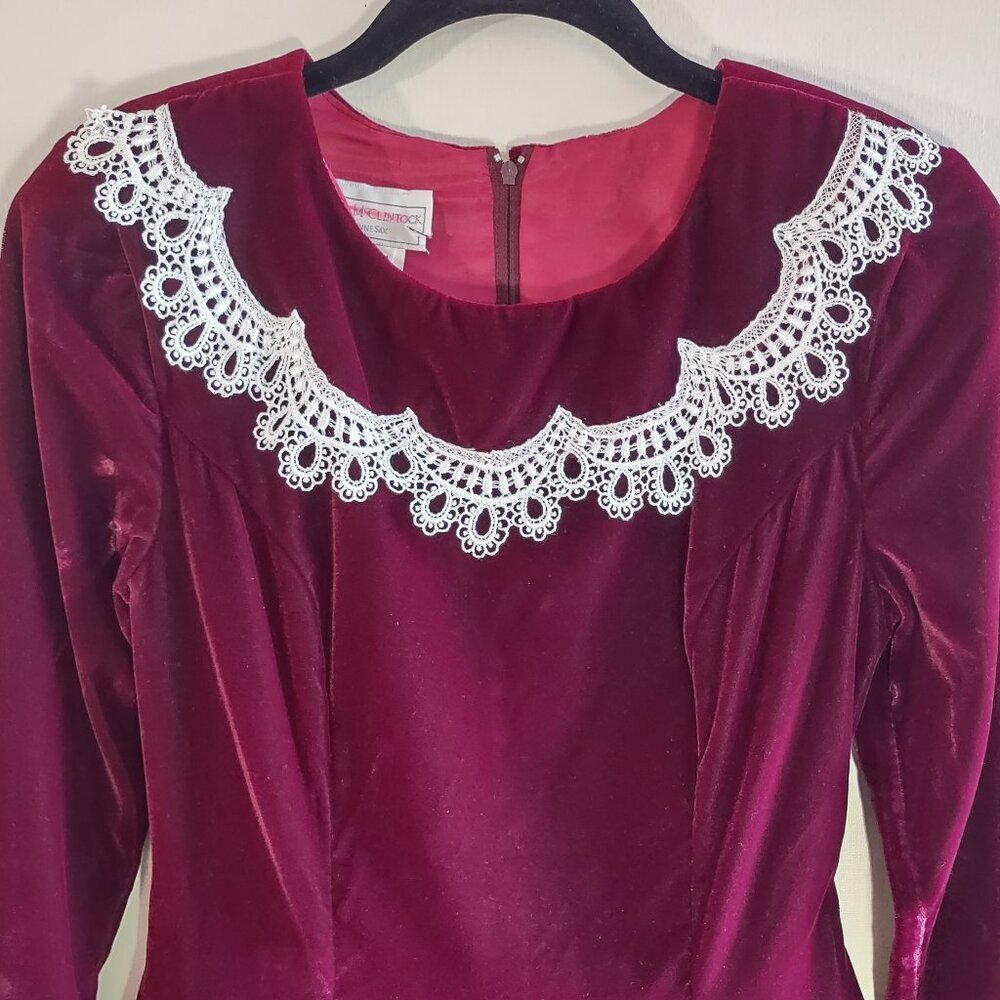 Vintage Gunne Sax Jessica McClintock Cranberry Red Velvet Dress USA Women Sz 5/6 - Picture 7 of 11